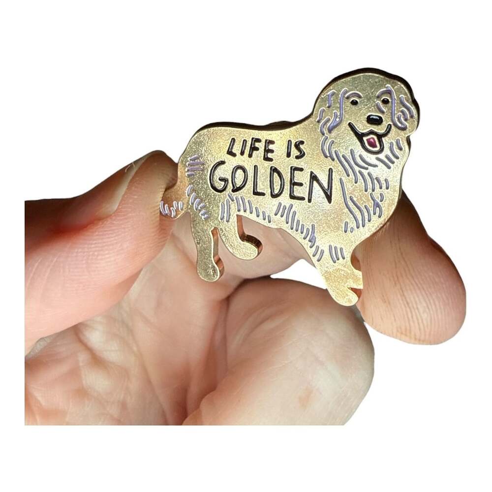 Life is Golden Golden Retriever Enamel Lapel Pin Brooch - Picture 1 of 2